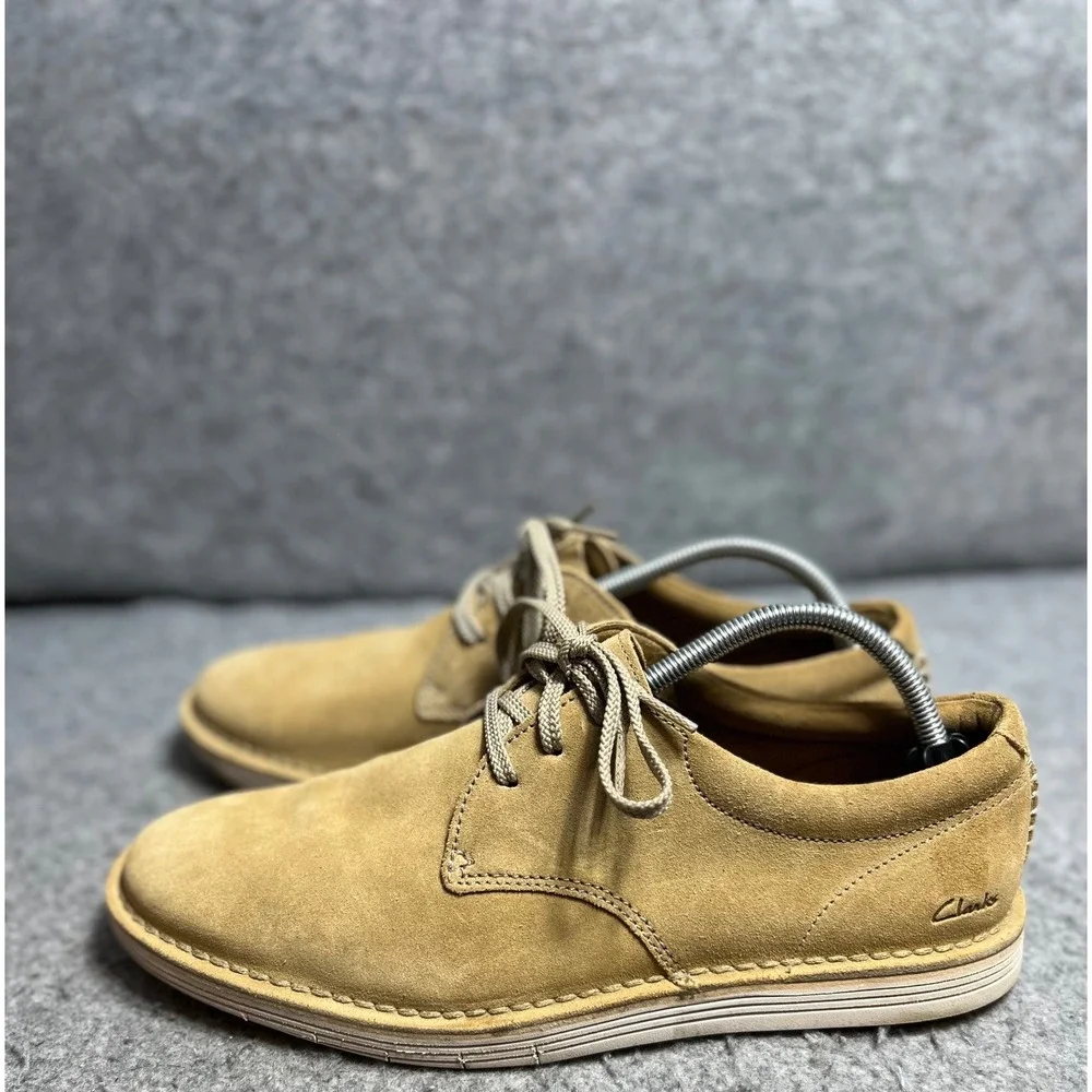 Clarks Mens Tan Suede Lace Up Oxford Derby Shoes Casual Flat Heel Comfort 10